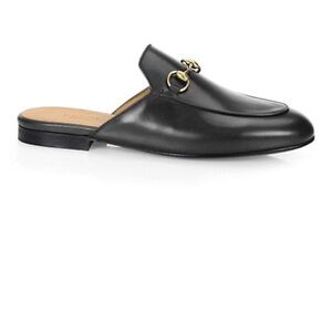 Gucci Princetown Black Gold Leather Mules with symbolic horsebit size 39